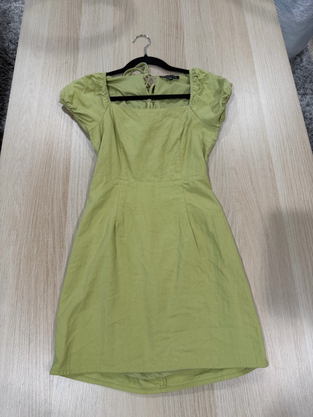Kendall & Kylie Lime Green Square Neck Puff Sleeve Mini Dress with Open Back